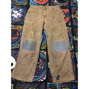 carhartt brown custom rare size distressed Pant 36 X 30